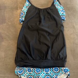 Tankini New with Tags Black Top with Multicolored Bikini Top with Cutouts